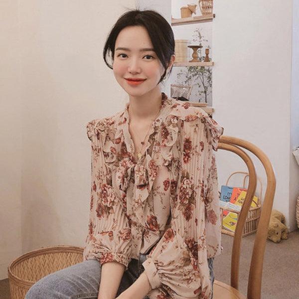 Lantern sleeve lace chiffon shirt top - melvincucci
