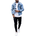 Lapel Men's Denim Jacket Ripped Irregular Washed Jacket - melvincucci