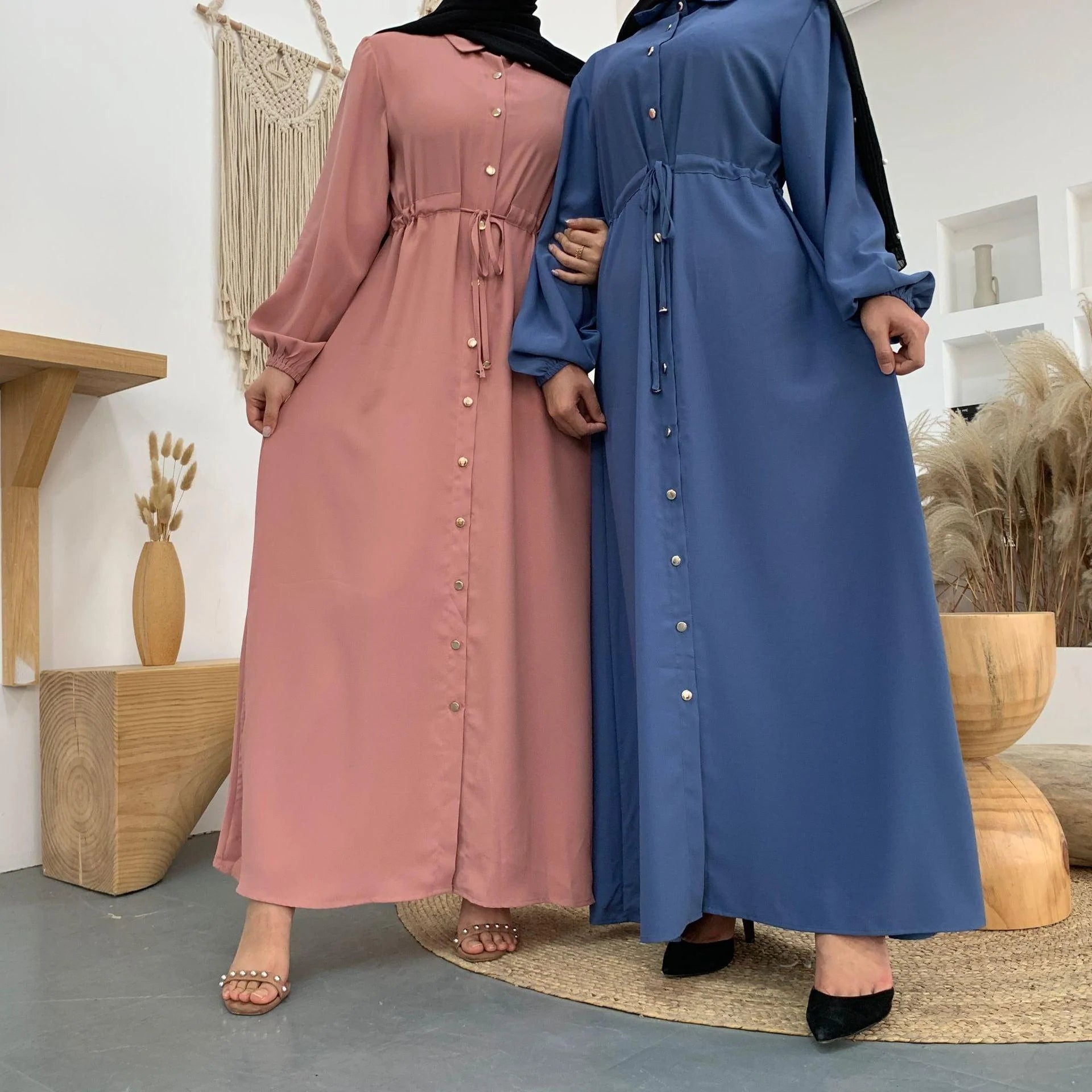 Lapel Solid Color Full Button Slim Dress Llong Skirt - melvincucci
