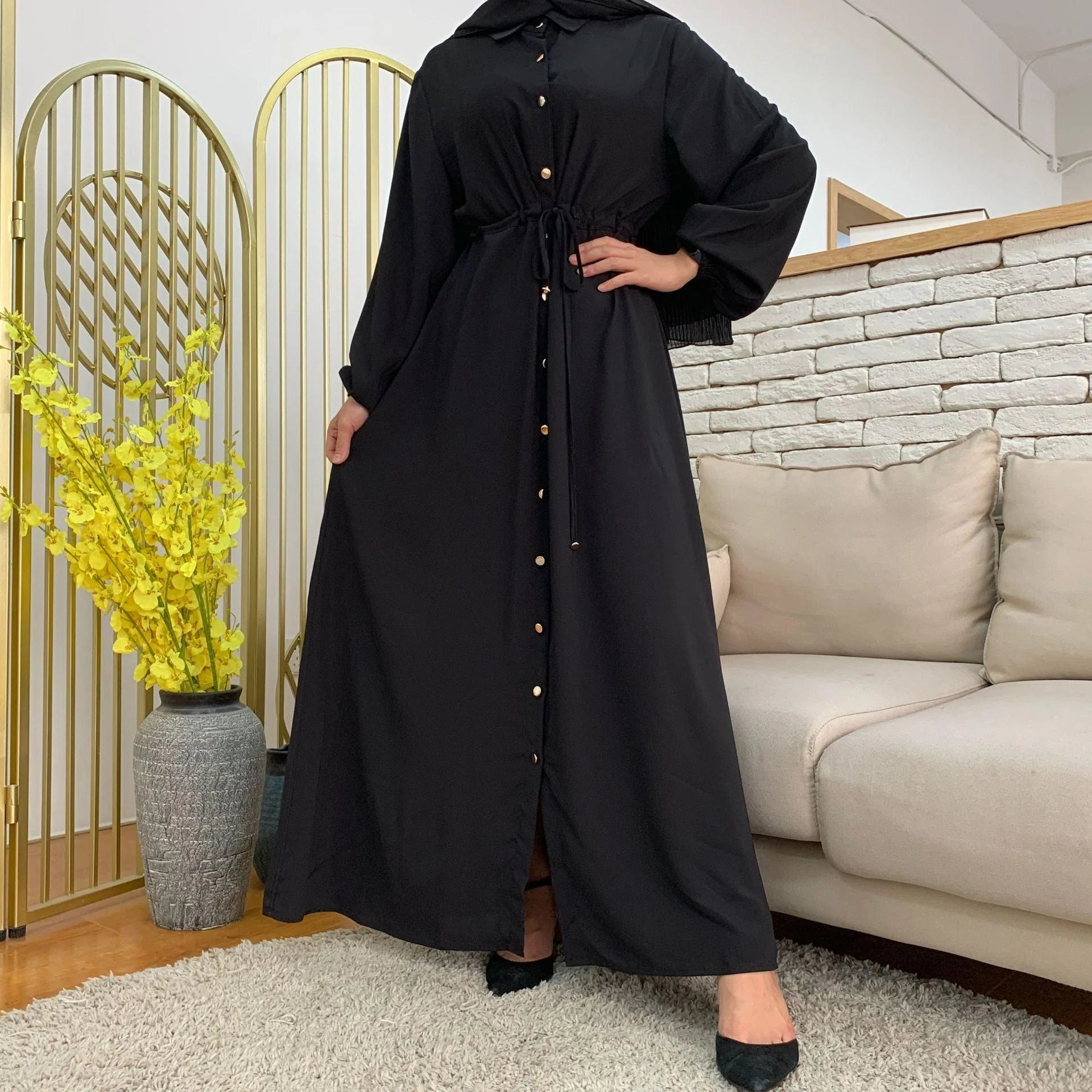 Lapel Solid Color Full Button Slim Dress Llong Skirt - melvincucci