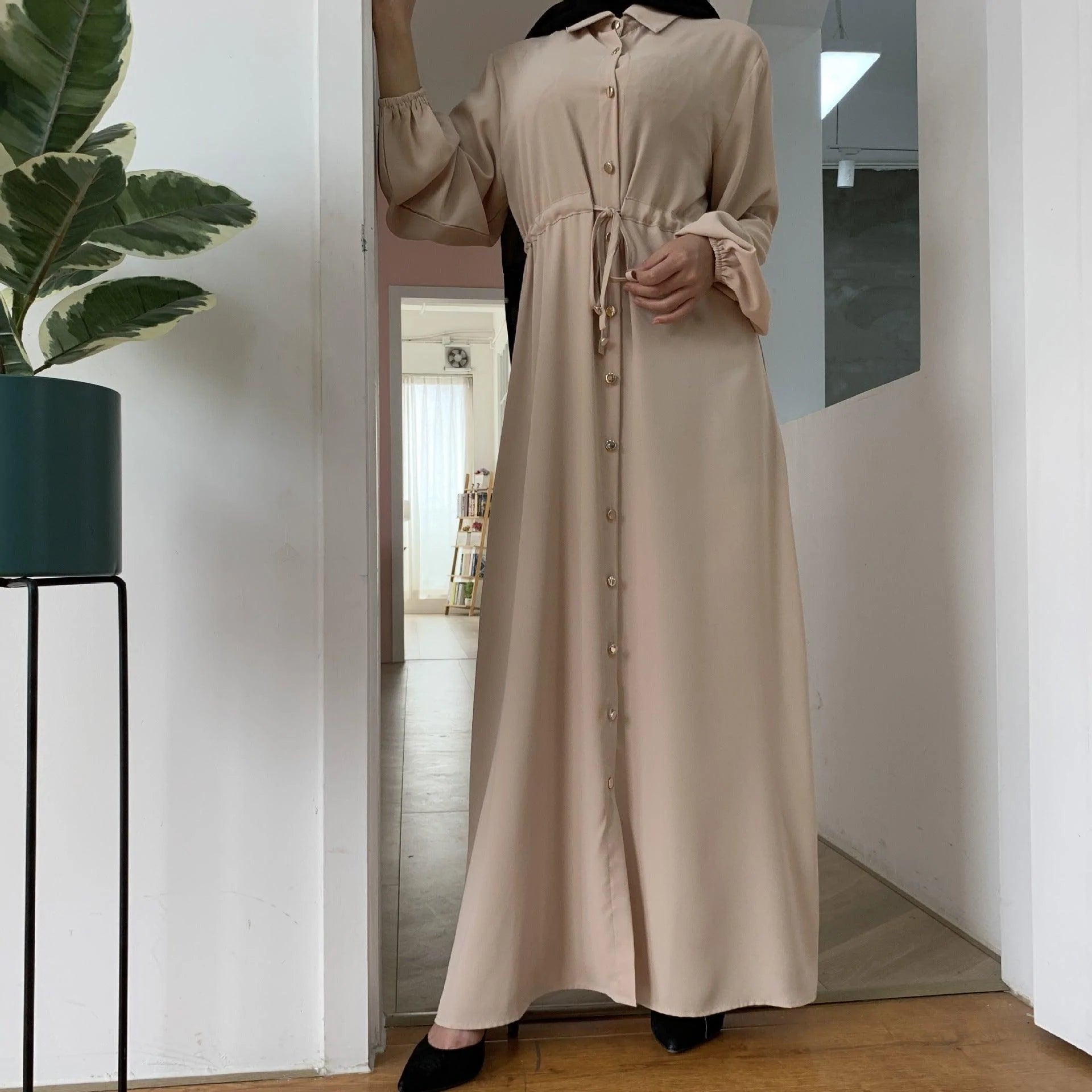 Lapel Solid Color Full Button Slim Dress Llong Skirt - melvincucci