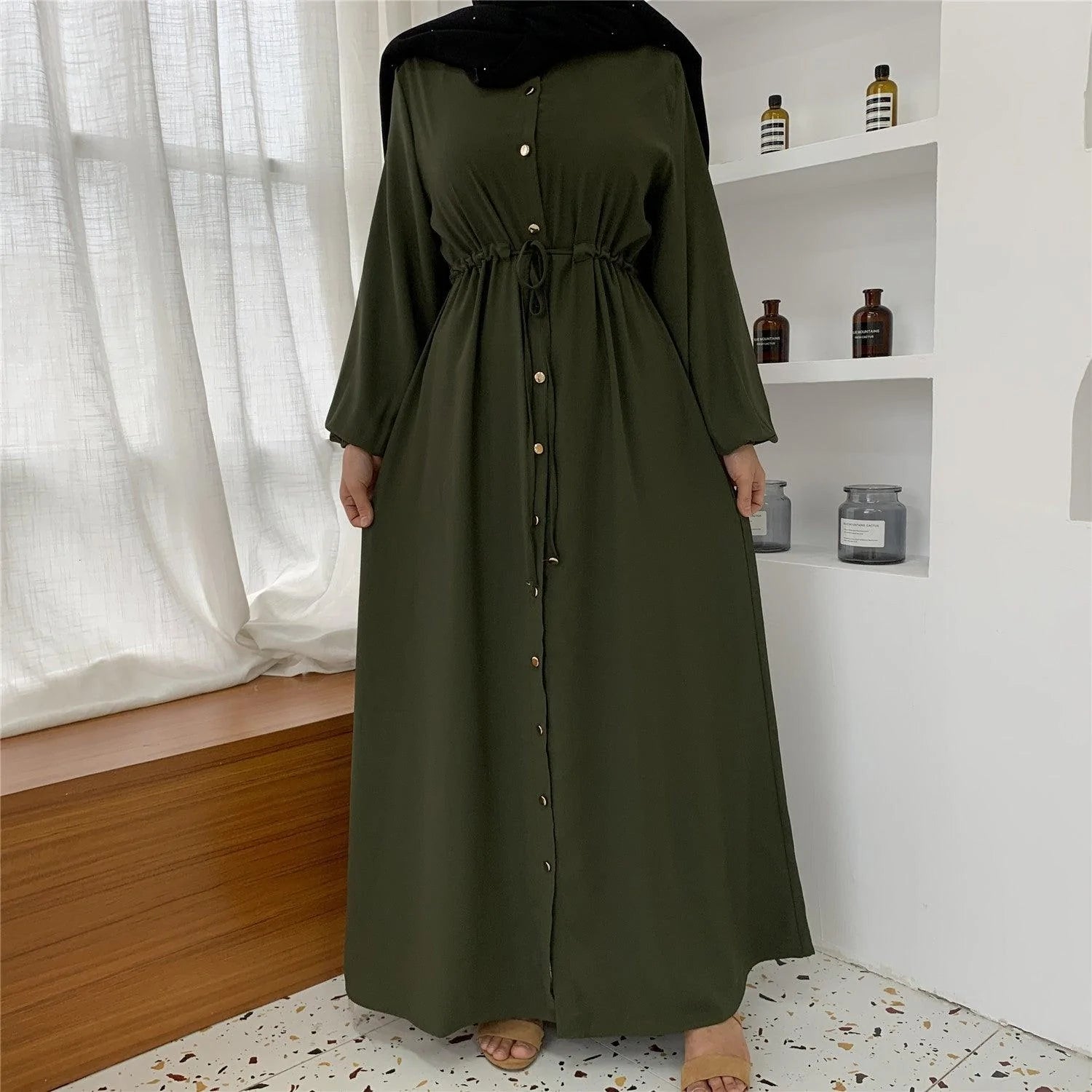 Lapel Solid Color Full Button Slim Dress Llong Skirt - melvincucci