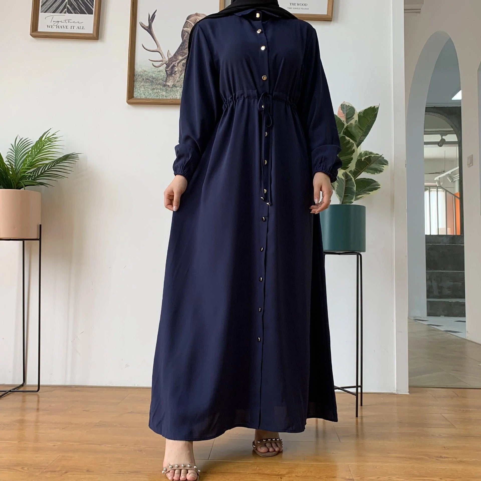 Lapel Solid Color Full Button Slim Dress Llong Skirt - melvincucci