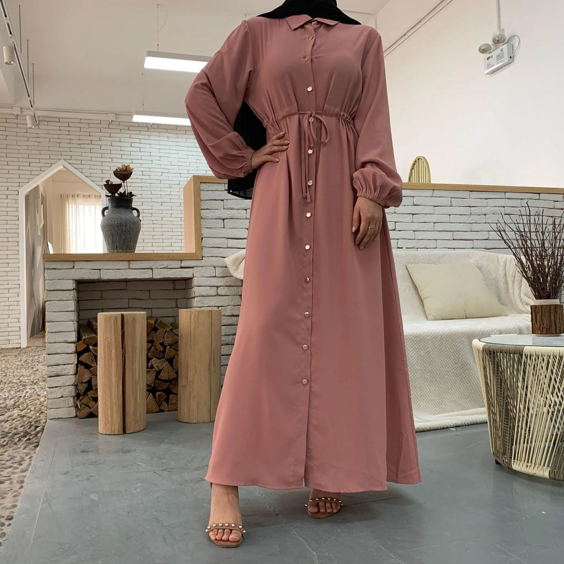 Lapel Solid Color Full Button Slim Dress Llong Skirt - melvincucci