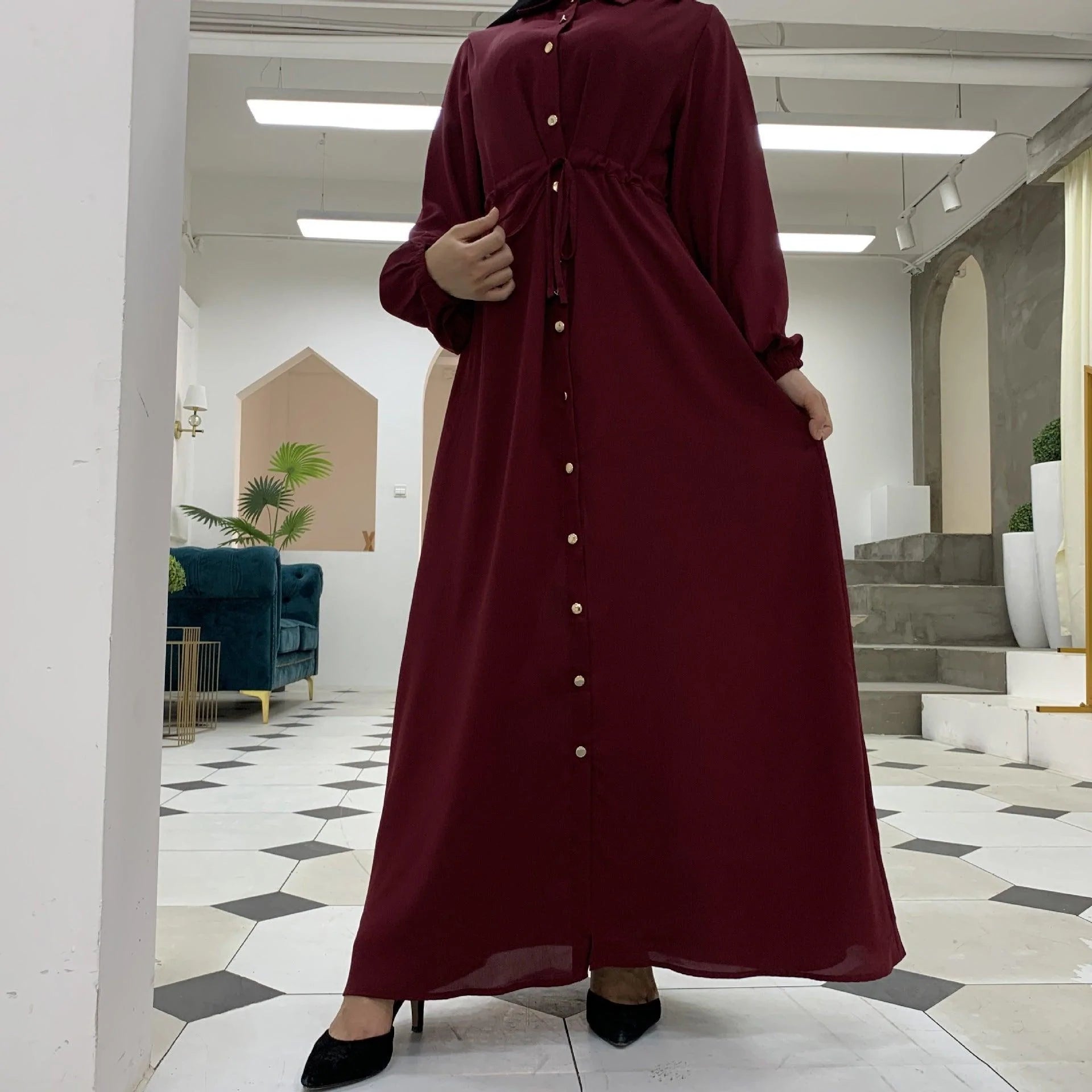 Lapel Solid Color Full Button Slim Dress Llong Skirt - melvincucci