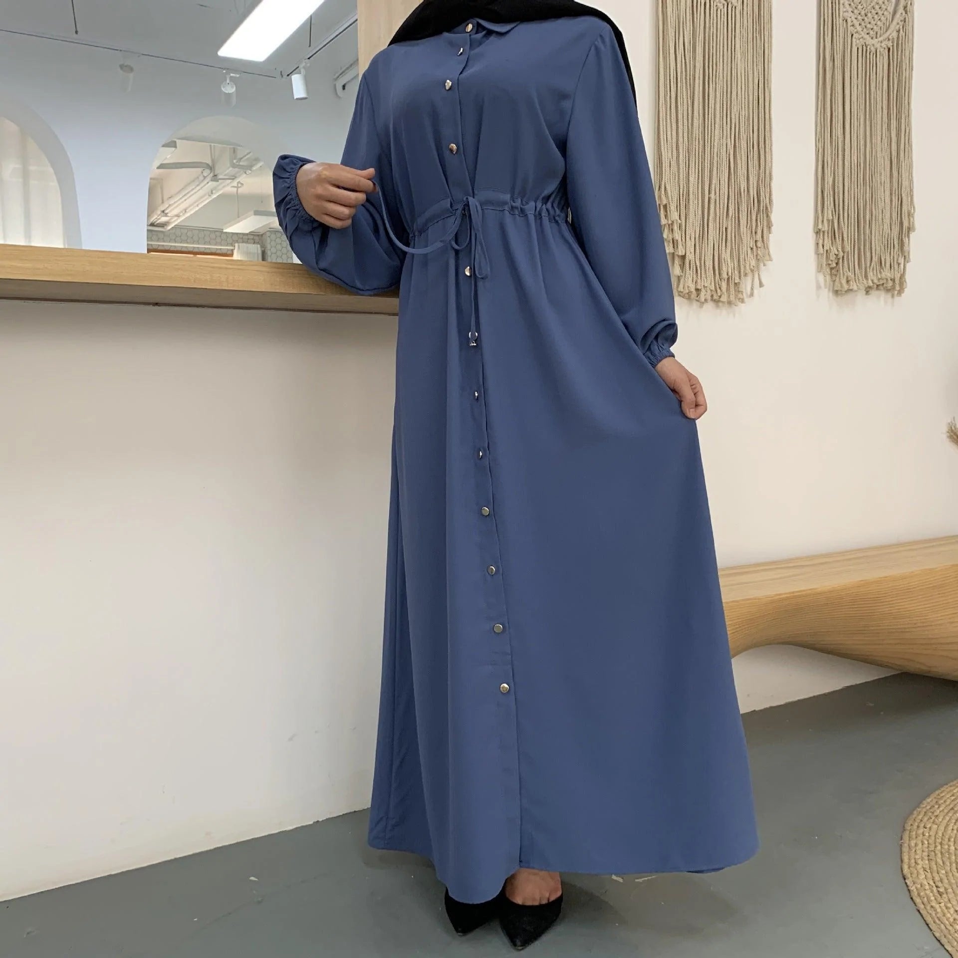 Lapel Solid Color Full Button Slim Dress Llong Skirt - melvincucci