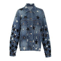 Lapel Star Patch Shredded Single Breasted Denim Jacket For Women - melvincucci