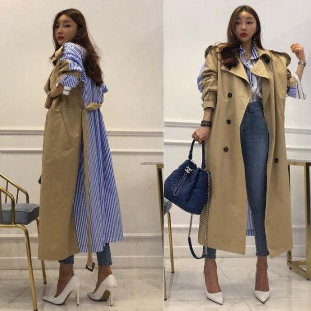 Lapel tie striped trench coat - melvincucci