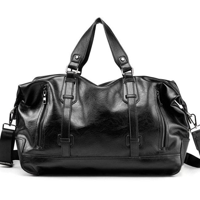 Large-capacity business handbag leather travel bag gym bag fashion men short-distance travel bag men - melvincucci