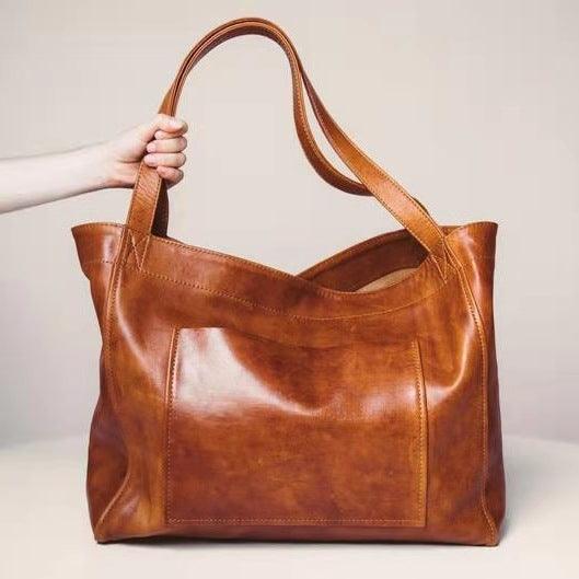 Large Capacity Oil Wax Tote Bags for Women Shoulder Bag - melvincucci