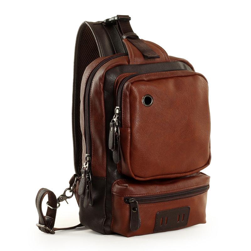 Leather men bag student backpack leisure - melvincucci