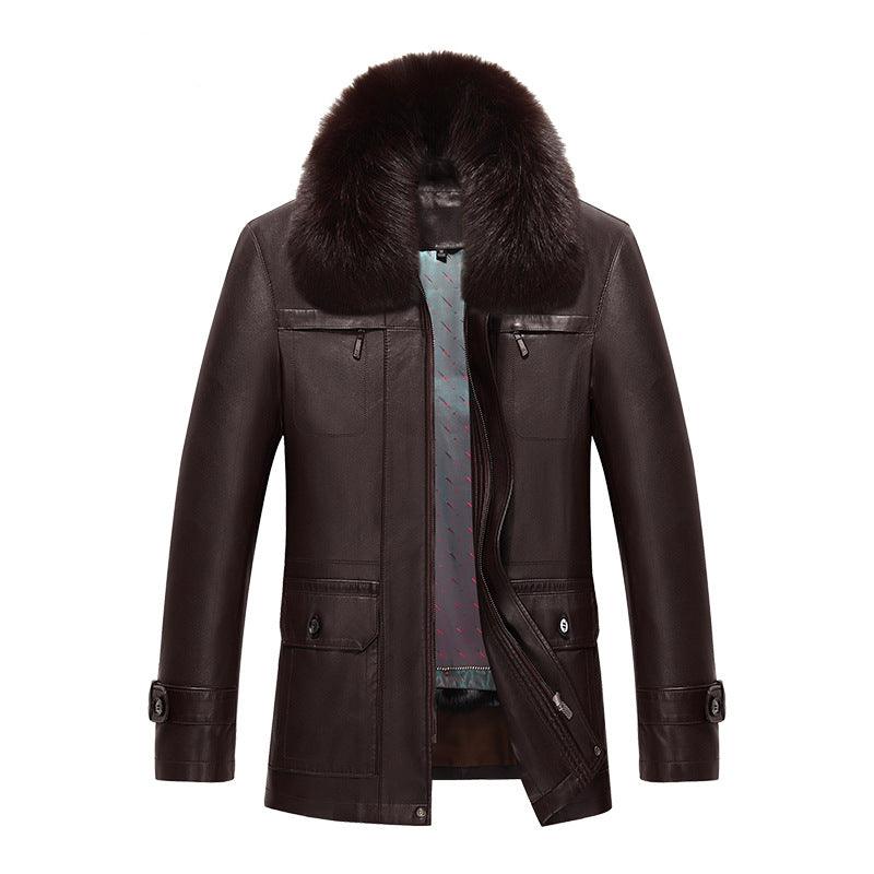 Leather men's short fur coats, daddy, mane, inner jacket, overcoat - melvincucci