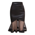 Leather Skirt Women Spring And Autumn Long Mesh Splicing Pu Skirt - melvincucci