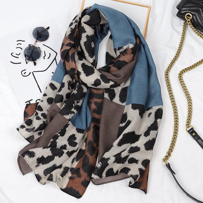 Leopard Print Cotton And Linen Scarf Women Printing Long Gauze Scarf - melvincucci