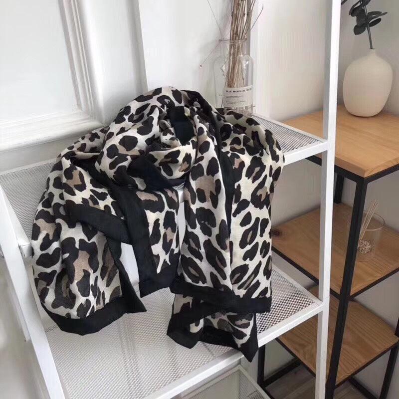 Leopard Print Cotton And Llinen Scarf  Women Autumn And Winter Warm Bib Dual-Use Shawl - melvincucci