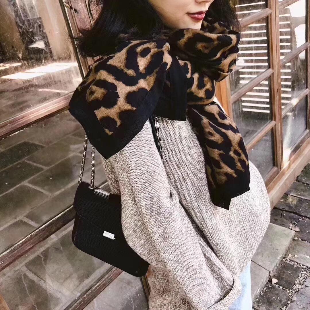 Leopard Print Cotton And Llinen Scarf  Women Autumn And Winter Warm Bib Dual-Use Shawl - melvincucci