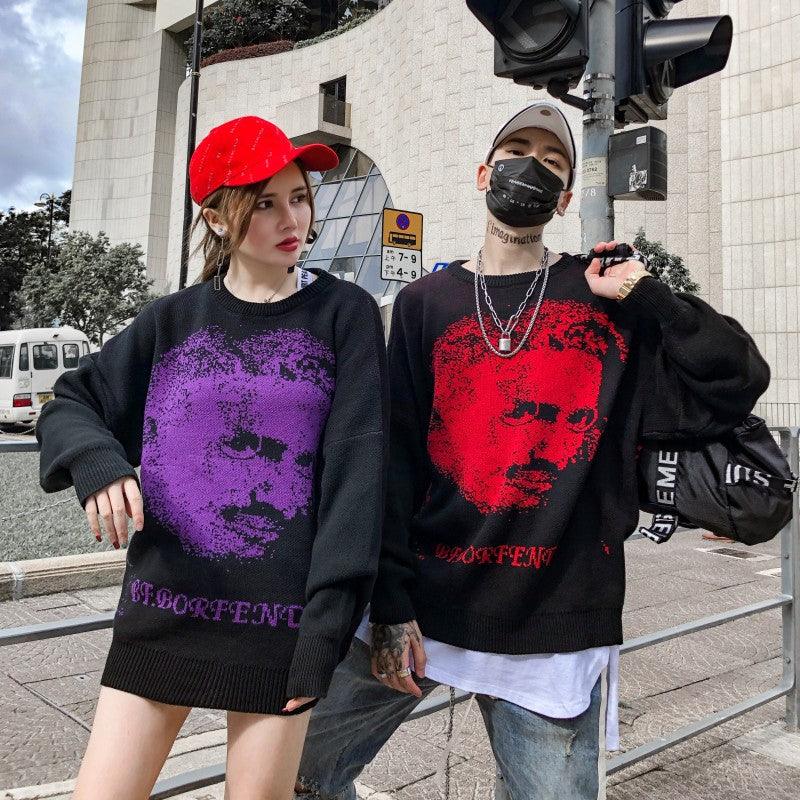 Letter hip hop long sleeve sweater knit top - melvincucci