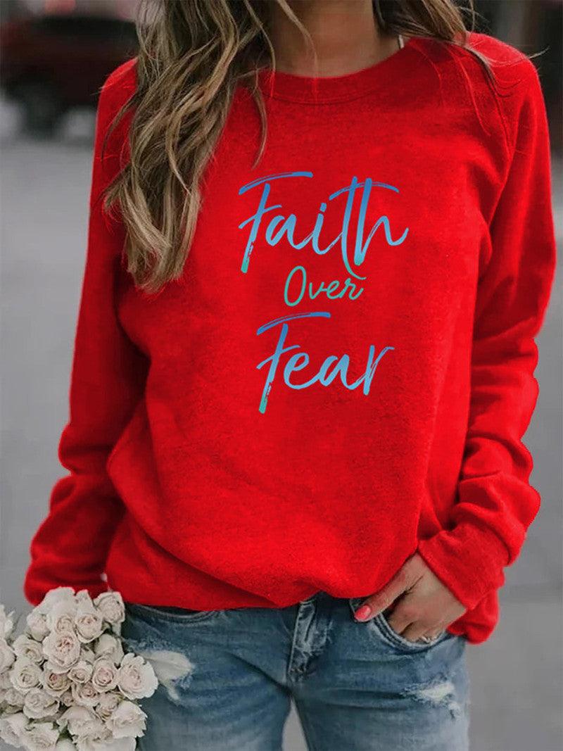 Letter Print Hoodie Women Wool Long Sleeve O-Neck Loose Sweatshirt - melvincucci