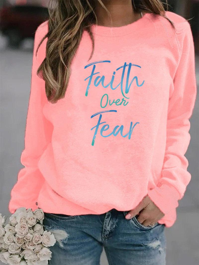 Letter Print Hoodie Women Wool Long Sleeve O-Neck Loose Sweatshirt - melvincucci