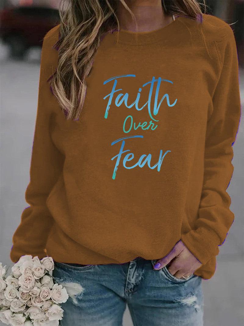 Letter Print Hoodie Women Wool Long Sleeve O-Neck Loose Sweatshirt - melvincucci