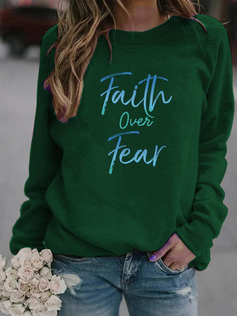 Letter Print Hoodie Women Wool Long Sleeve O-Neck Loose Sweatshirt - melvincucci