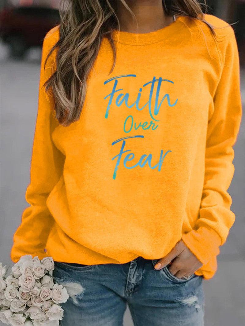 Letter Print Hoodie Women Wool Long Sleeve O-Neck Loose Sweatshirt - melvincucci