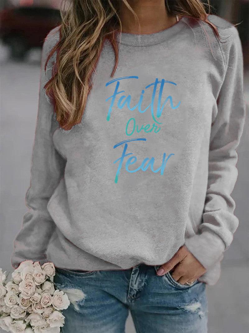 Letter Print Hoodie Women Wool Long Sleeve O-Neck Loose Sweatshirt - melvincucci