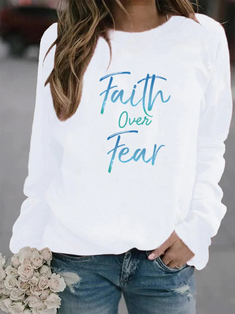 Letter Print Hoodie Women Wool Long Sleeve O-Neck Loose Sweatshirt - melvincucci