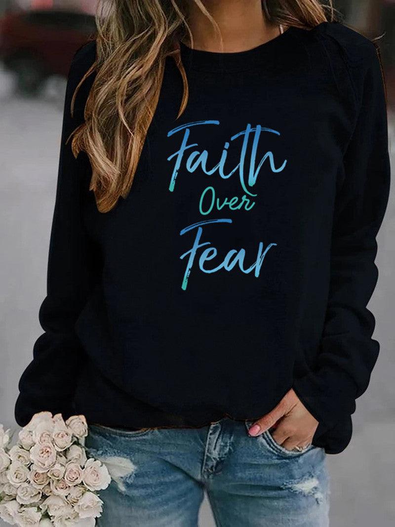 Letter Print Hoodie Women Wool Long Sleeve O-Neck Loose Sweatshirt - melvincucci