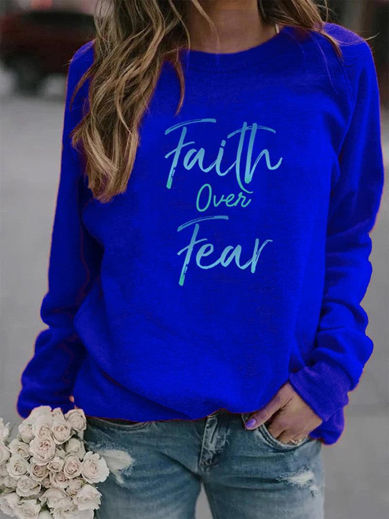 Letter Print Hoodie Women Wool Long Sleeve O-Neck Loose Sweatshirt - melvincucci