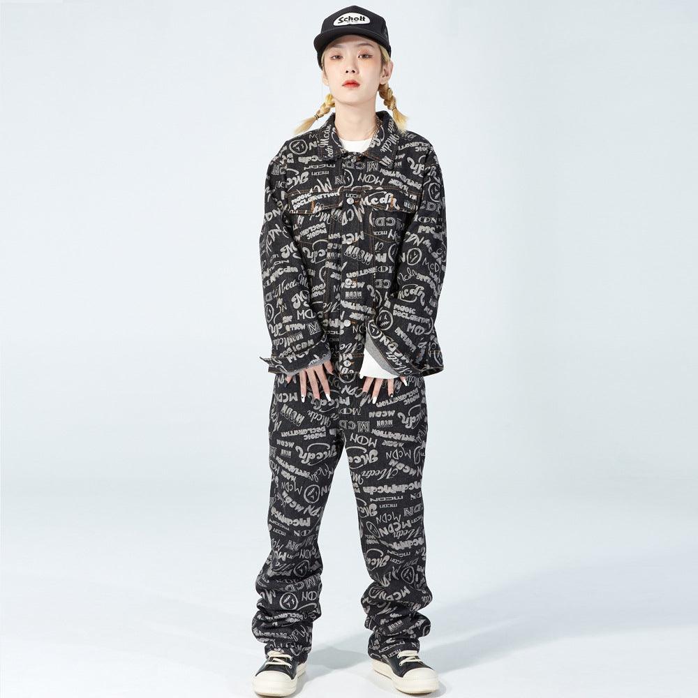 Letter Print Washed Old Denim Suit Men - melvincucci