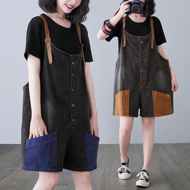 Literary Fan New Real Shot Stitching Denim Suspender Skirt Women - melvincucci