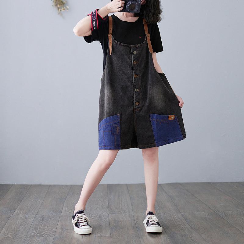 Literary Fan New Real Shot Stitching Denim Suspender Skirt Women - melvincucci
