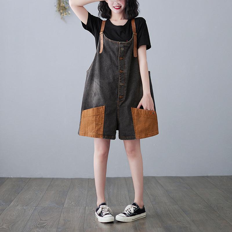 Literary Fan New Real Shot Stitching Denim Suspender Skirt Women - melvincucci
