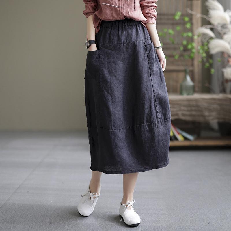 Literary Linen Skirt Casual Loose Large Size Retro Slim Skirt Women - melvincucci