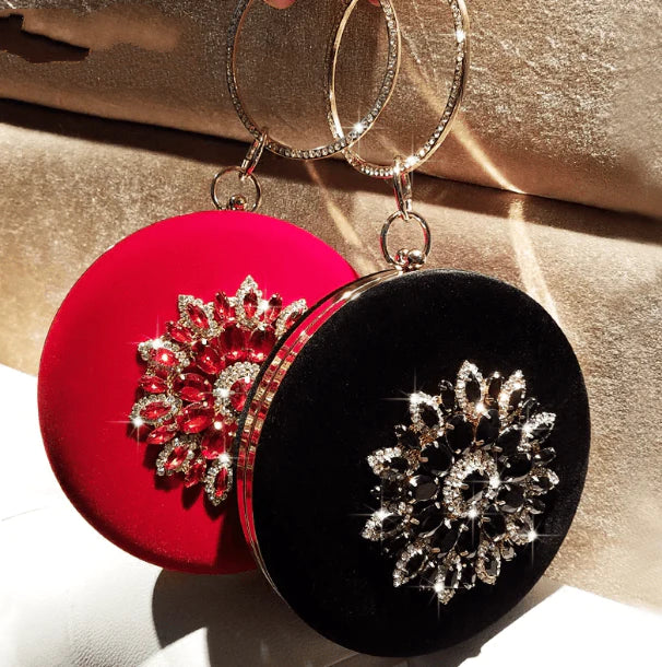 LOLIBOX Women Bags Women Evening Clutch Bags Velvet Diamond Ring Handbags Small Round Clutch Bag Day Party Clutches Purses - melvincucci