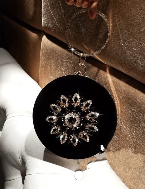 LOLIBOX Women Bags Women Evening Clutch Bags Velvet Diamond Ring Handbags Small Round Clutch Bag Day Party Clutches Purses - melvincucci