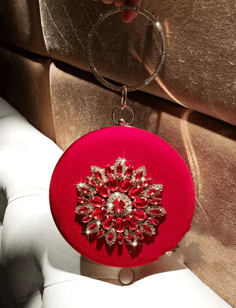 LOLIBOX Women Bags Women Evening Clutch Bags Velvet Diamond Ring Handbags Small Round Clutch Bag Day Party Clutches Purses - melvincucci