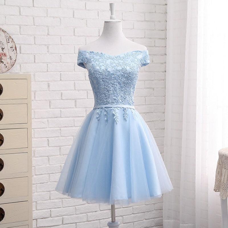 Long Blue Bridesmaid Sisters Dress One-shoulder Evening Dress - melvincucci