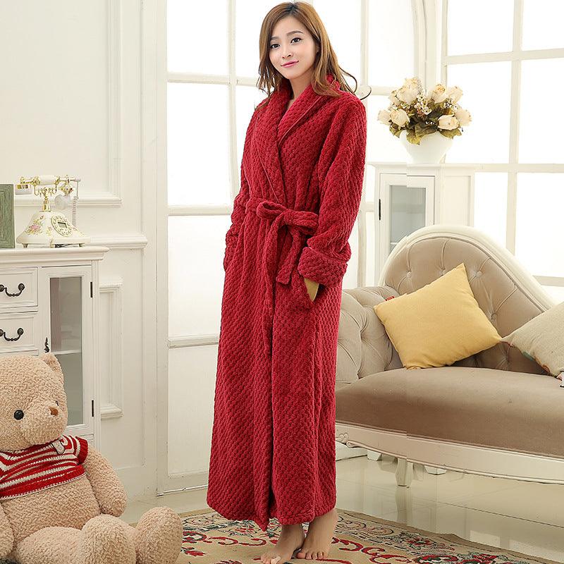 Long Ladies Waist Jacquard Coral Velvet Bathrobe - melvincucci