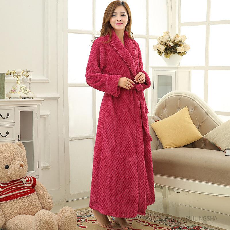 Long Ladies Waist Jacquard Coral Velvet Bathrobe - melvincucci