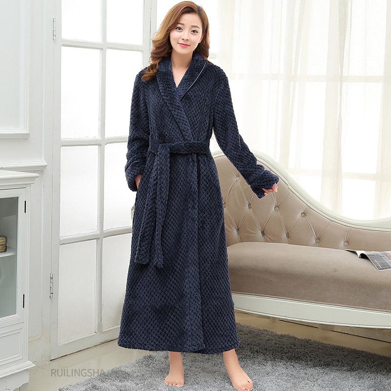 Long Ladies Waist Jacquard Coral Velvet Bathrobe - melvincucci