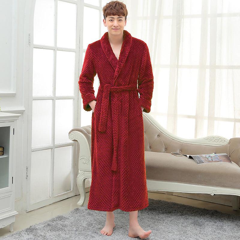 Long Ladies Waist Jacquard Coral Velvet Bathrobe - melvincucci