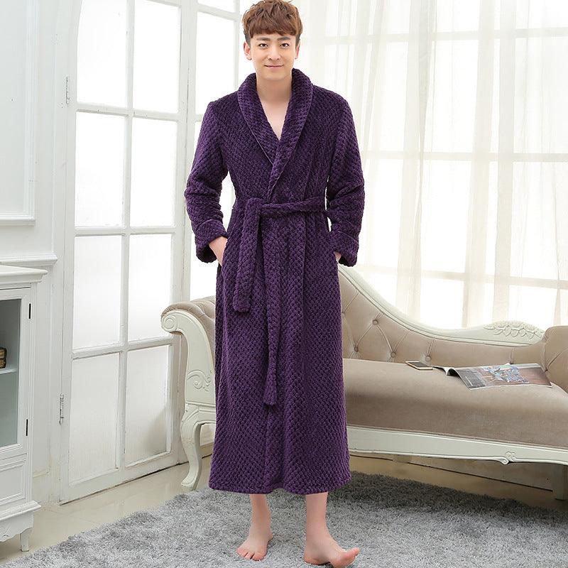 Long Ladies Waist Jacquard Coral Velvet Bathrobe - melvincucci