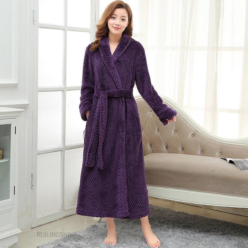 Long Ladies Waist Jacquard Coral Velvet Bathrobe - melvincucci