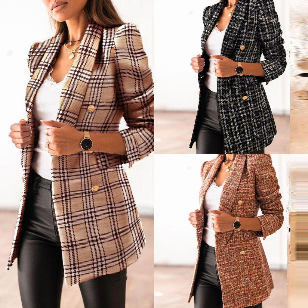 Long sleeve double breasted blazer jacket women - melvincucci