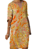 Long Sleeve Dress Multicolor Printed Skirt Women - melvincucci