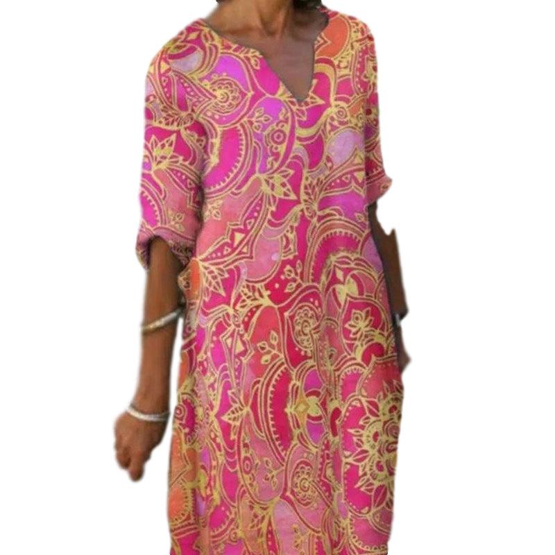 Long Sleeve Dress Multicolor Printed Skirt Women - melvincucci