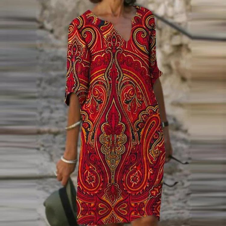 Long Sleeve Dress Multicolor Printed Skirt Women - melvincucci