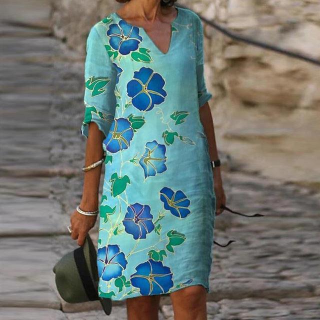 Long Sleeve Dress Multicolor Printed Skirt Women - melvincucci